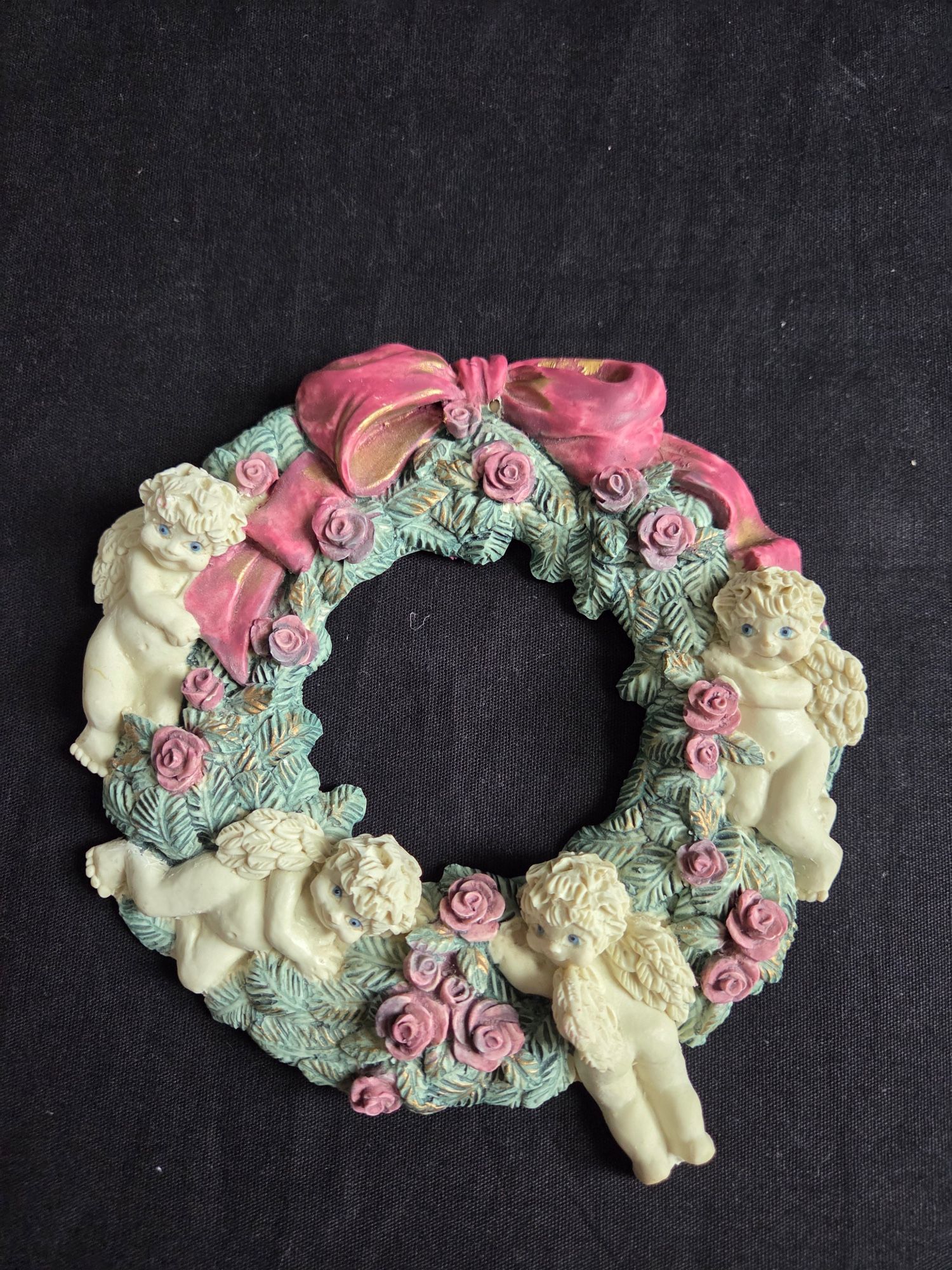 Vtg Cherub Figurines Collection Ceramic Wreath Wall Decor Young's Inc 6"Diameter