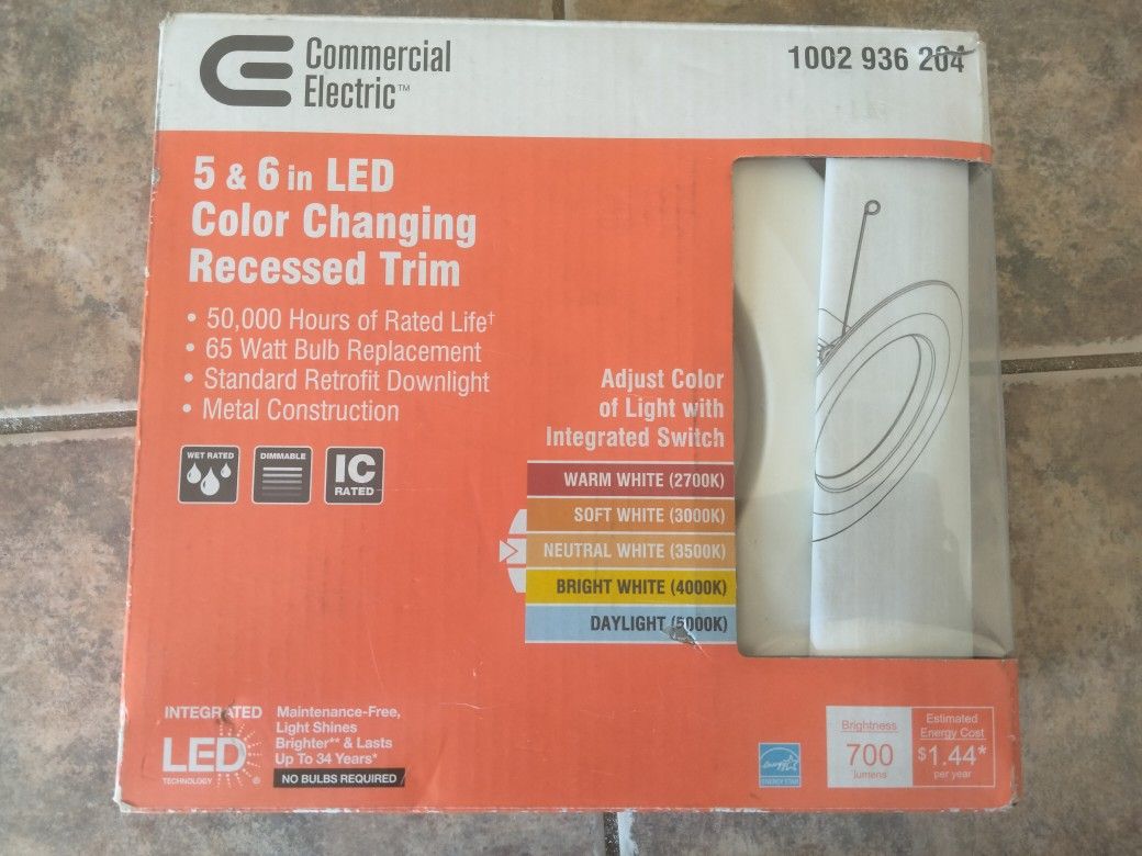 Commercial Electric Five And Six Inch LED Color Changing Recessed Trim New
