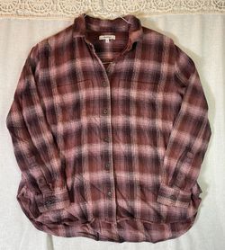 Madewell Womens Medium Oversized Ex Boyfriend Flannel Button Down Shirt Burgundy