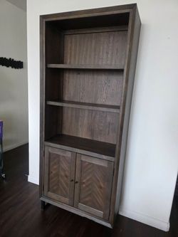 Tall Wood Bookshelf with Doors
