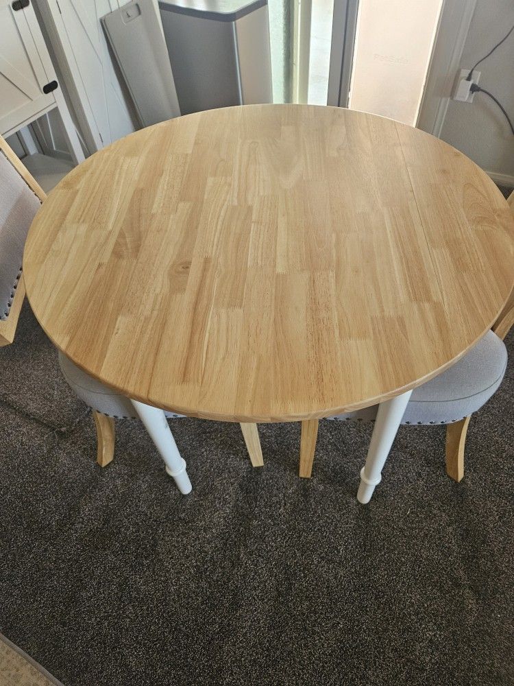 Winsome Sorella Round Drop Leaf Dining Table, Natural & White Finish With 2 Chairs