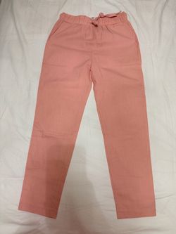 Pink Linen-Blend Casual Pants