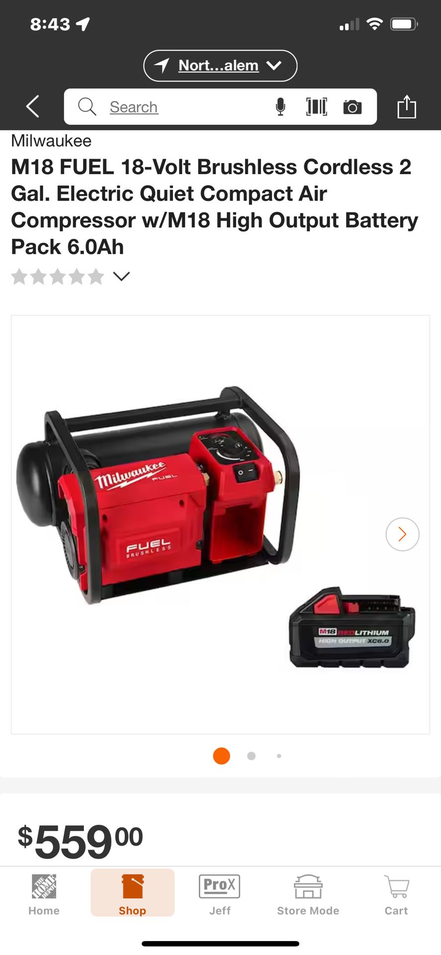 Milwaukee M18 2gal Quiet Compressor With XC6.0 Battery