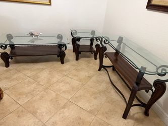 3-Piece Glass Top Coffee, side and entrance Table Set