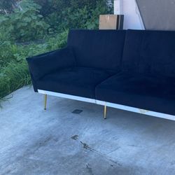 Black Velvet Sofa w Gold Legs
