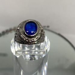 Vintage Silver Uncas High School Ring Sample Blue Stone Size 51/2