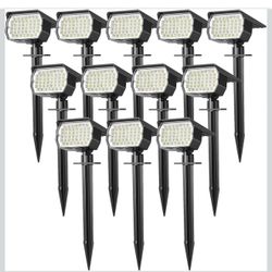 Focos solares para exteriores, impermeables, IP65, paquete de 12 focos de paisaje con 46 LED, 3 modos de encendido y apagado automático, luces de inun