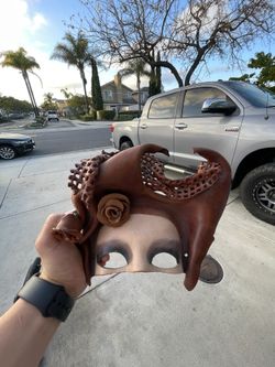 Handmade Leather Mask with Rose Detail – Decorative Art