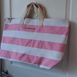 Victoria’s Secret Tote Pink and White Stripe, beige long and short straps