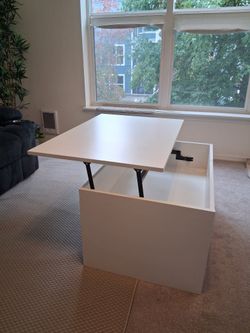Lift-Top Coffee Table, White, with Storage