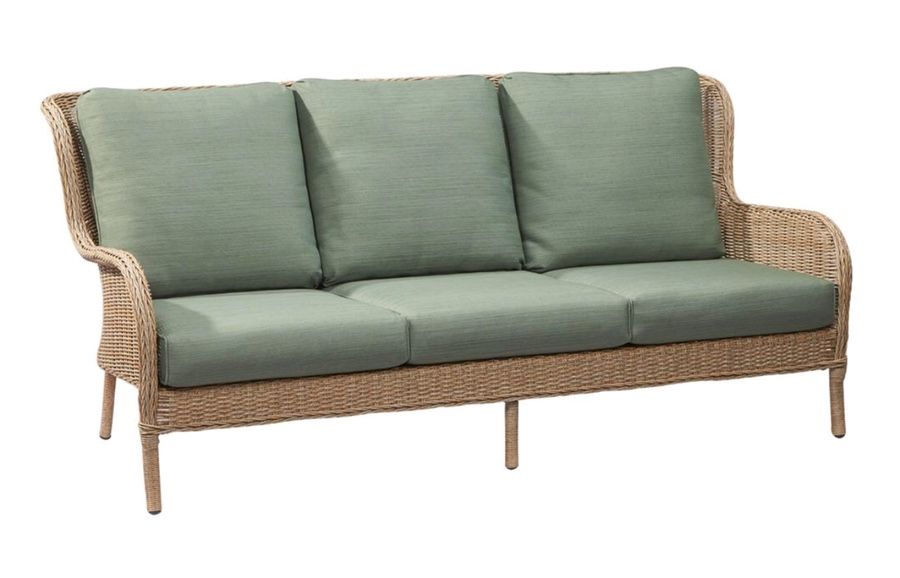 Hampton bay Lemon grove wicker outdoor sofa with surplus cushion, brand new