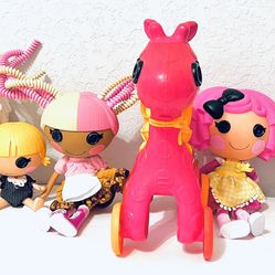 Lalaloopsy Dolls Lot of 7 with Lalaloopsy Rolling Pink Horse