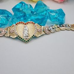 Virgin Mary Heart Bracelet 3-colors Stones Gold-plated 