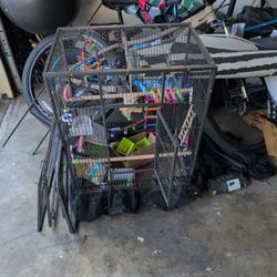 Bird Cage With Stand On Wheels And Bird Supplies