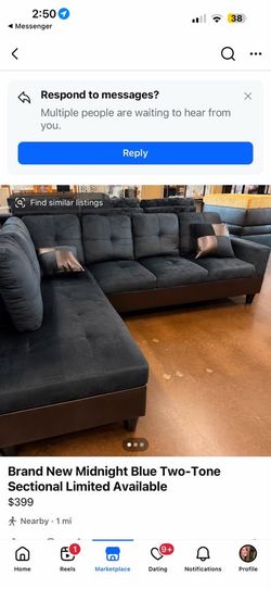 Brand New Midnight Blue Two-Tone Sectional JUST $399 🔥