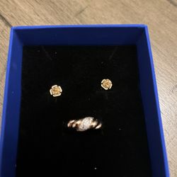 Rose color Ring with stones  size 8  and pairing earings.