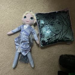 Frozen Elsa and Anna sequin reversible pillow & Elsa doll