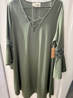 Olive Green Bell Sleeve Dress by Just Found
