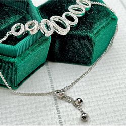 NEW Elegant 18K White Gold Plated Adjustable Crystal Bracelet with Oval Accents