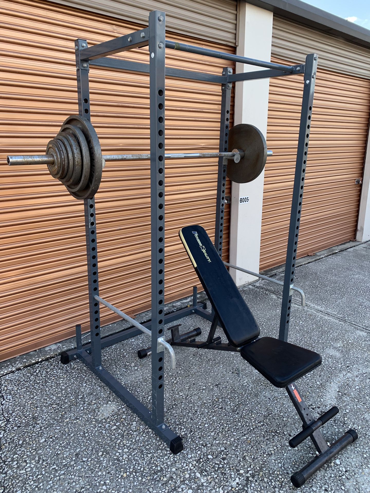 Squat Rack, Bench, 300 Lb Olympic Weight Set