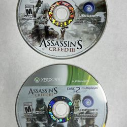 Assassins Creed III 3 Disc 1 & Disc 2 XBOX 360 Video Game Disc Only 