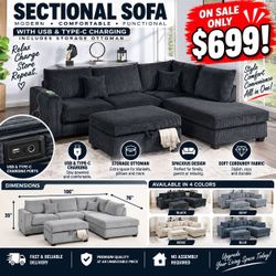 Modern Sectional Sofa with Storage Ottoman
