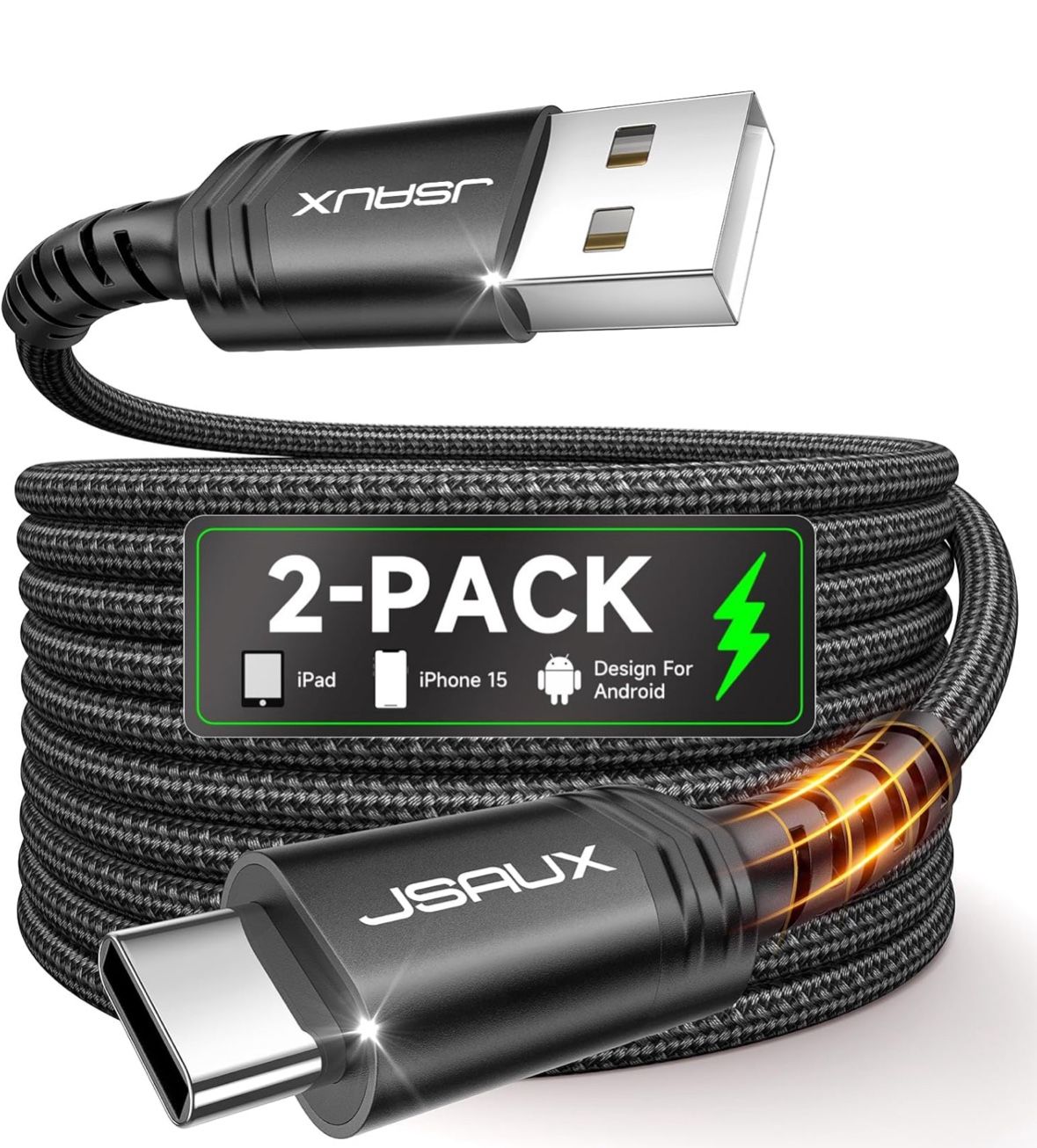 2 Pack USB C Cable 6.6ft USB A to USB Cord 3.1A Fast Charging Compatible with...