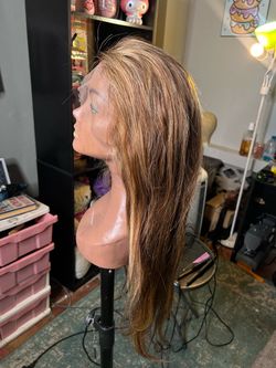 Long Straight Lace Front Wig Brown Blonde Highlights