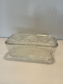 Vintage Federal Glass Leftover Dish with Cover Embossed Vegetables