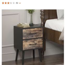 Brown Nightstands With Wood Legs, Side Table Bedside Table 11.6 in. D x 15.7 in. W x 23.6 in. H
