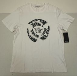 NWT  True Religion  T Shirt  Short Sleeve  Buddha Guitar  Spiral  Printed  White Gray  Men  Size XL