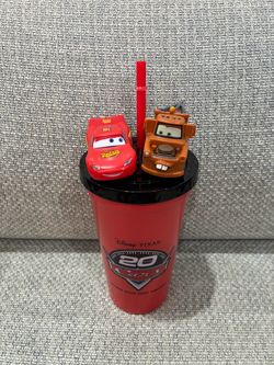 AMC Cars 20th Anniversary Stainless Steel Cup w/ Lightning McQueen & Mater Topper