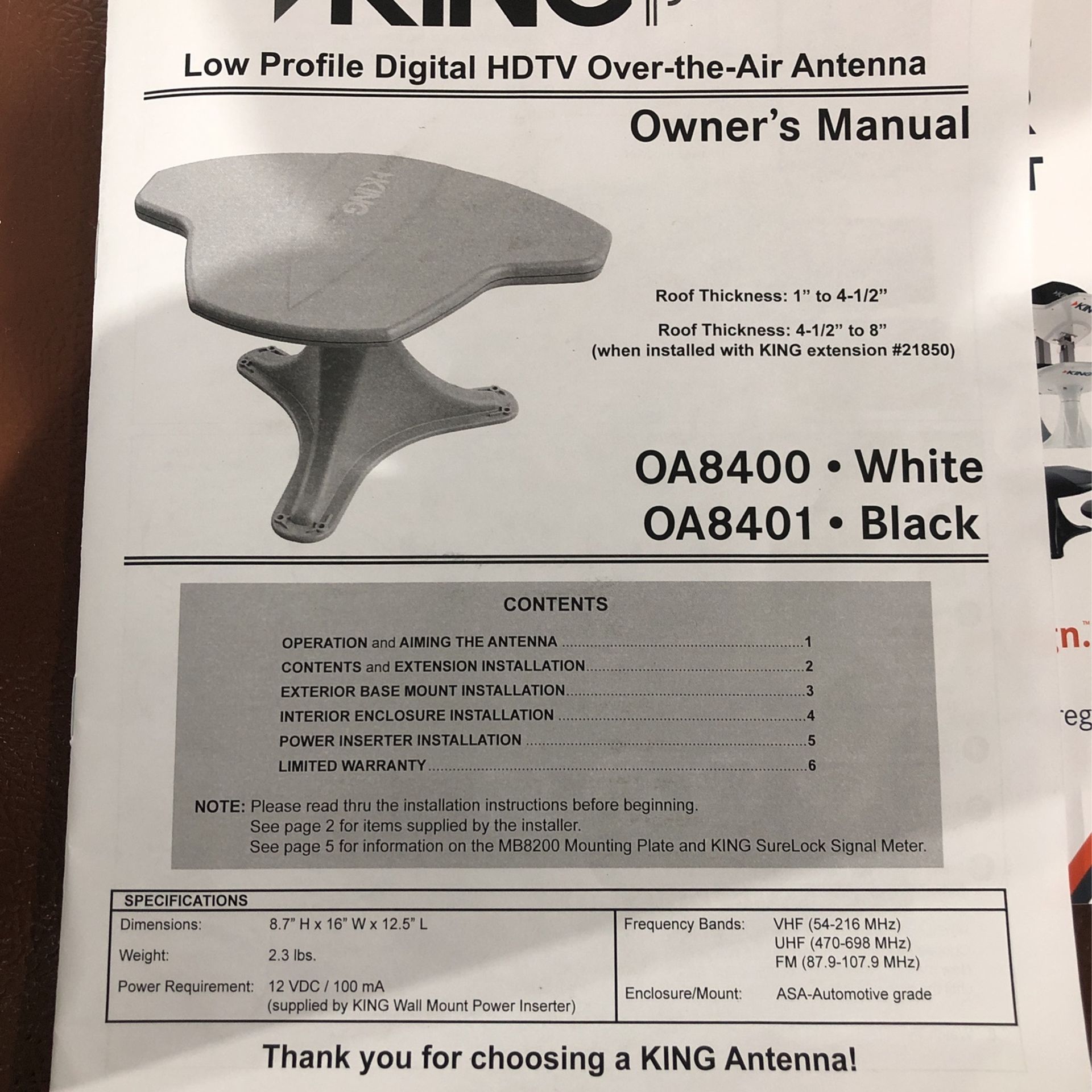 King Jack HDTV RV Antenna & Adapter Plate