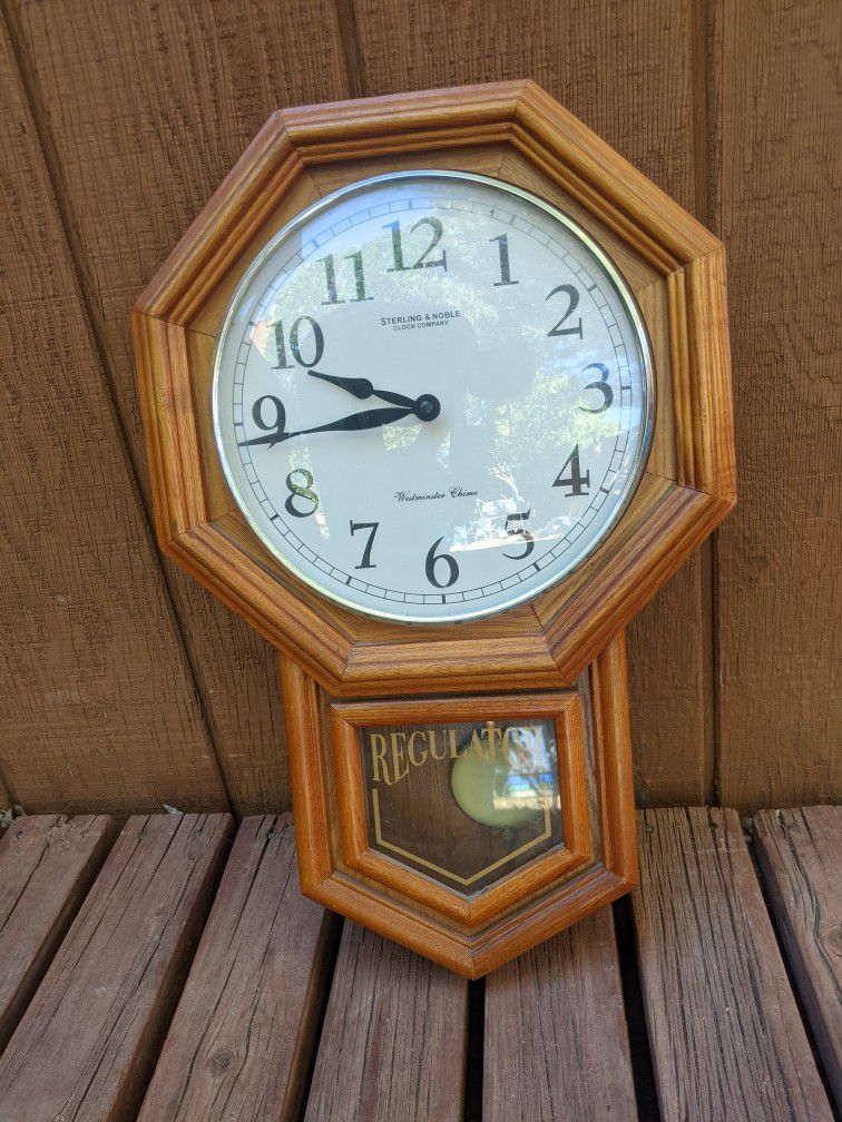 Wall Clock Sterling & Noble Clock Company Westminster Chime Wood /Glass 