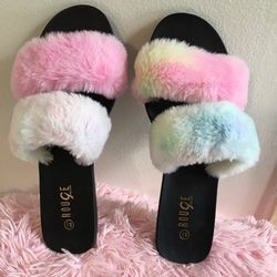Rouge Soft Fluffy Faux Fur Slides Sandals Outdoor Slippers 8.5