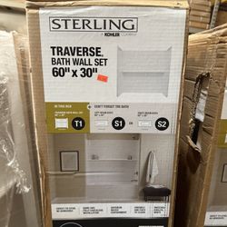 Sterling Traverse 60 in. W x 60 in. H x 30 in. D 4-Piece Direct-to-Stud Alcove Bath Wall Surround in White