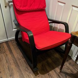 Practically New IKEA Poang Chair Red And Black Ergonomic Rocking Chair Removable Cushion 