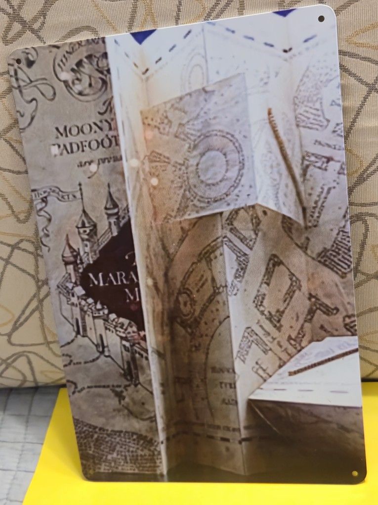 Harry Potter Marauder's Map Sign Tin Rustic 3-D Effect 8" x 12"