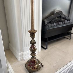 Vintage Castilian floral porcelain and brass candlestick holder