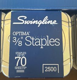 Swingline Optima 3/8” Staples (2500 per Box).. 10 boxes available. Price is for one box of 2500 staples.