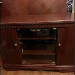 Mahogany Entertainment Center With Glass Doors