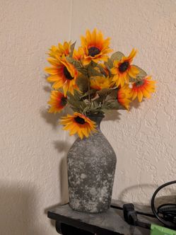 Faux Sunflower Arrangement in Stone Vase