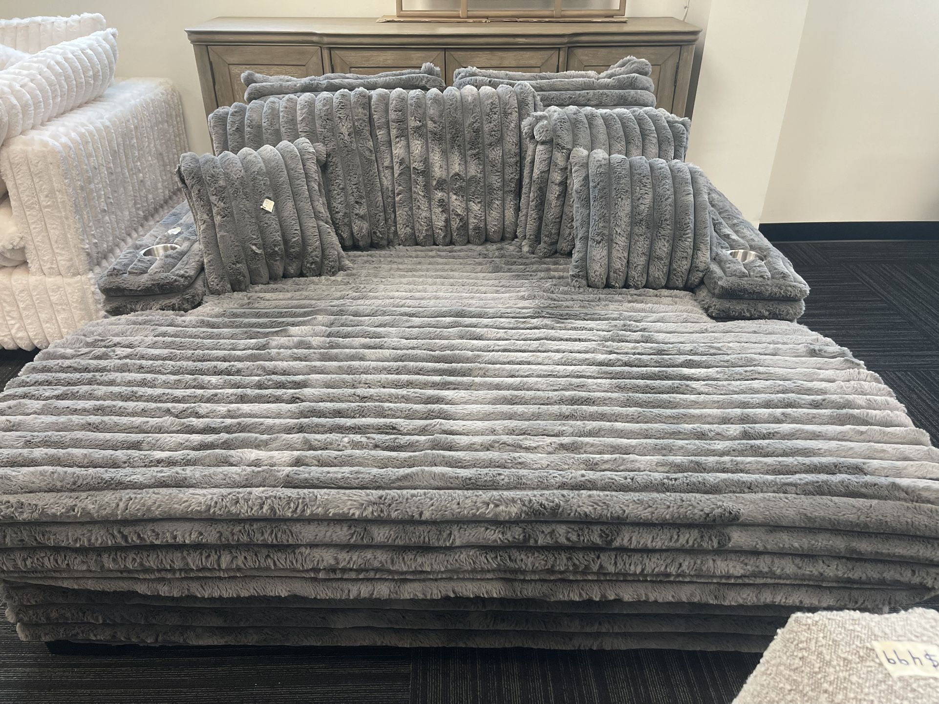 Grey Chaise Lounge - Oversized Corduroy Chaise With Pillows