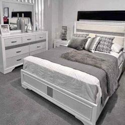 White bedroom set 4 pieces NEW QUEEN PLATFORM BED