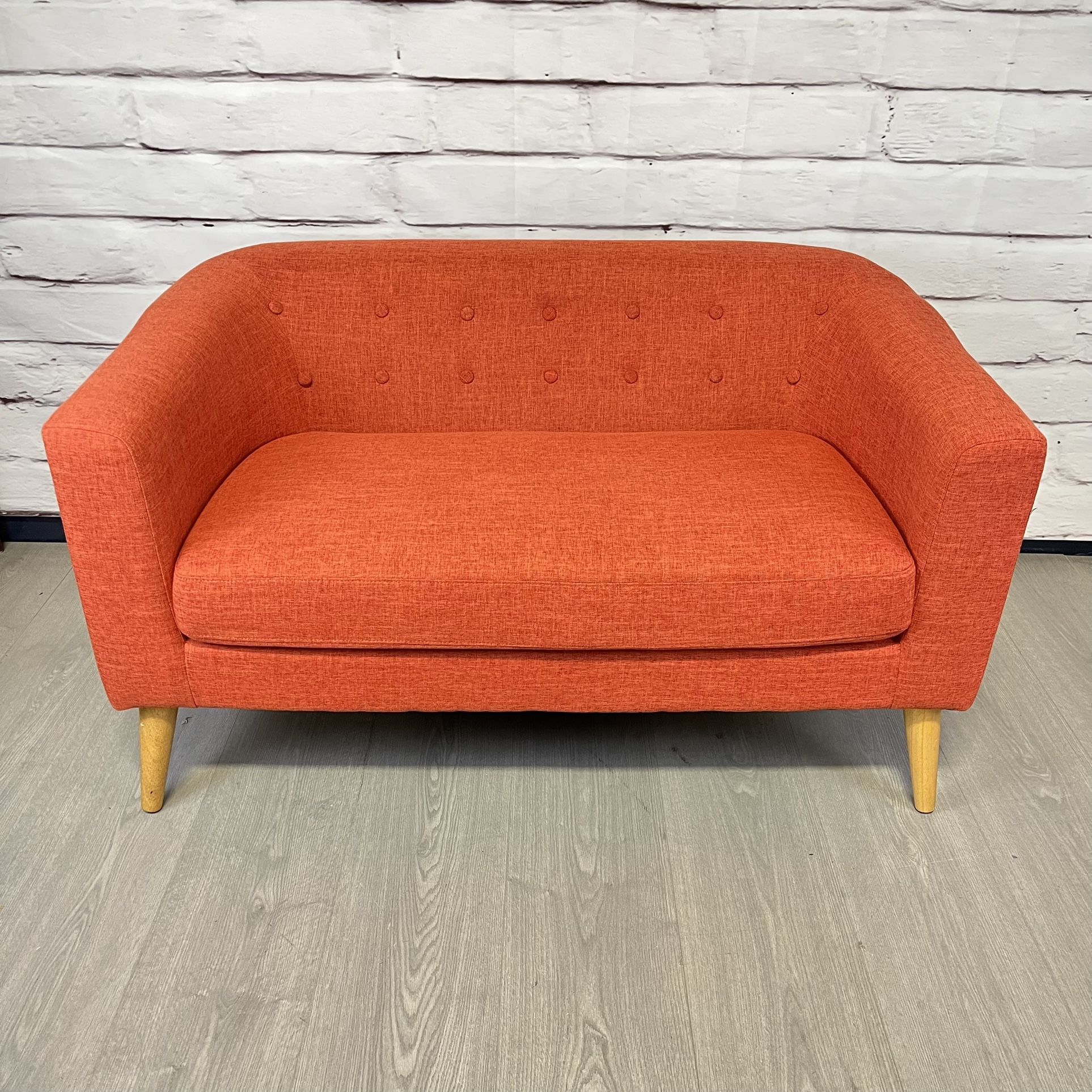 Orange MCM Style Modern Low Loveseat Couch