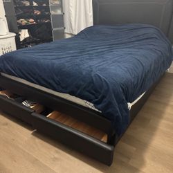 Selling Queen Bed With Drawers And Queen Mattress Excellent Condition