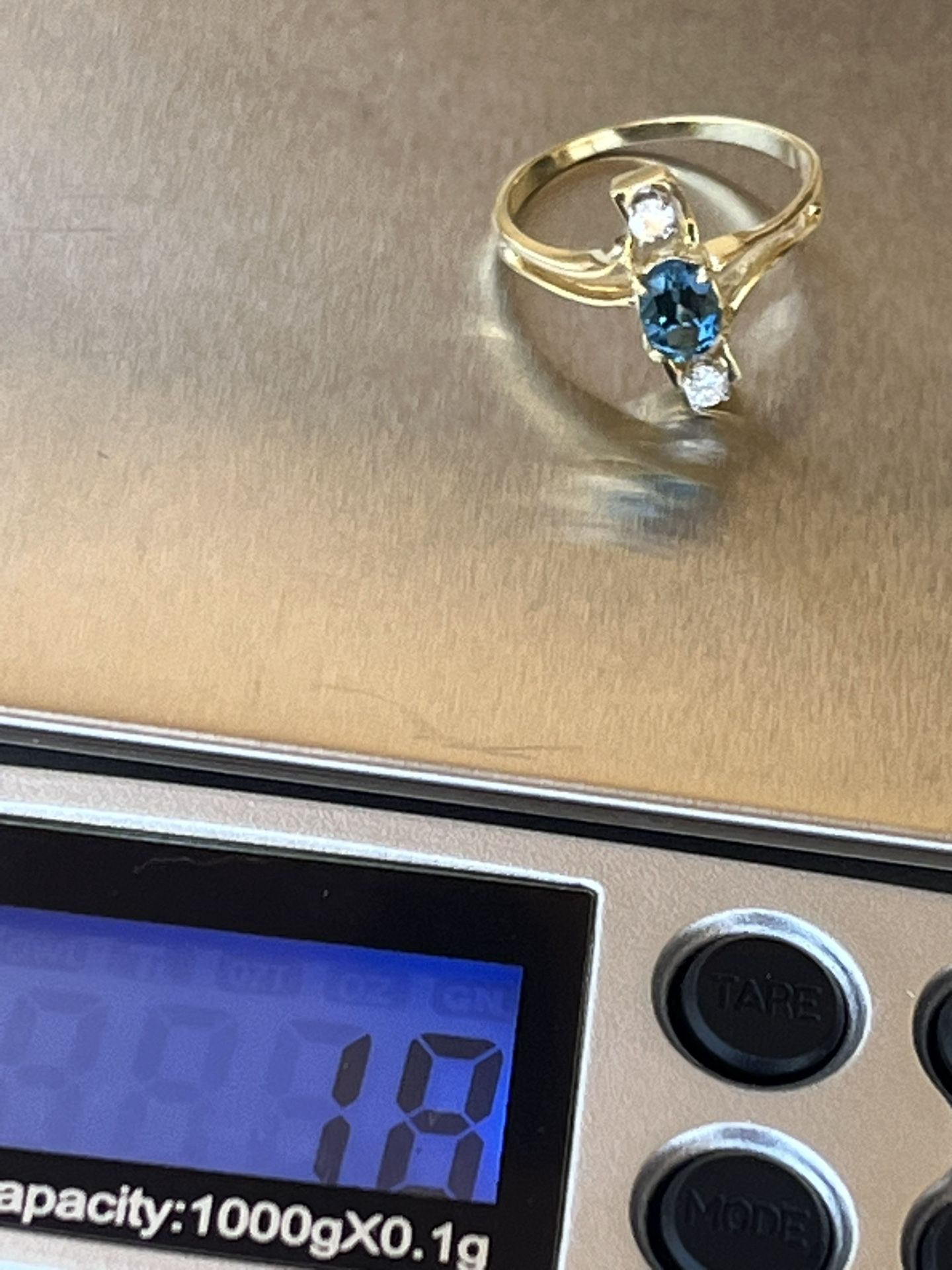 Estate Diamond 0.38cts Topaz Real 14kG 3 Stone Band Ring 4.5 Size