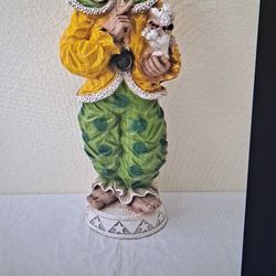 Statuary Clown Statue With Poodle Dog 24" Tall
