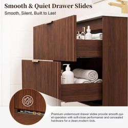 30 Inch Floating Bathroom Vanity with Sink, Wall Mounted, Walnut