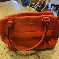 Kate Spade New York Pebbled Leather Satchel – Vibrant Coral Red – Excellent Condition